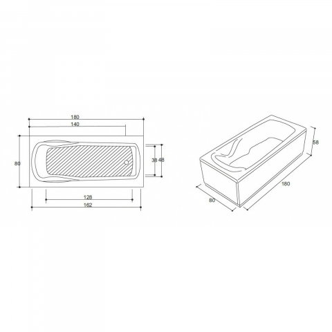 Cada de baie Swing, alb 180 x 80 x 45 cm Fibrex [1]