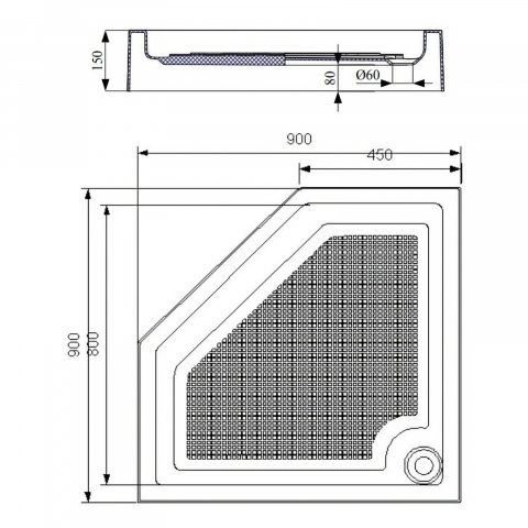 Cadita de dus Pentagonala CUBO 90 x 90 cm Belform [2]