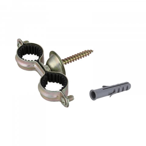Alimentare apa. Tevi, fitinguri si accesorii - Colier dublu cu prezon si diblu pentru fixare teava cupru D.15 mm EVP