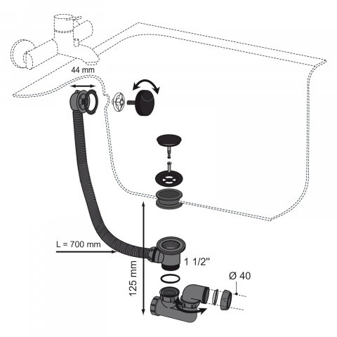 Coloana de cada neagra, buton ABS, dop metalic Quick-Clack, cablu 700 mm WIRQUIN [3]
