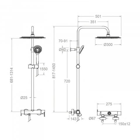 Coloana de dus termostatica cu palarie 30 cm crom Ramon Soler [1]