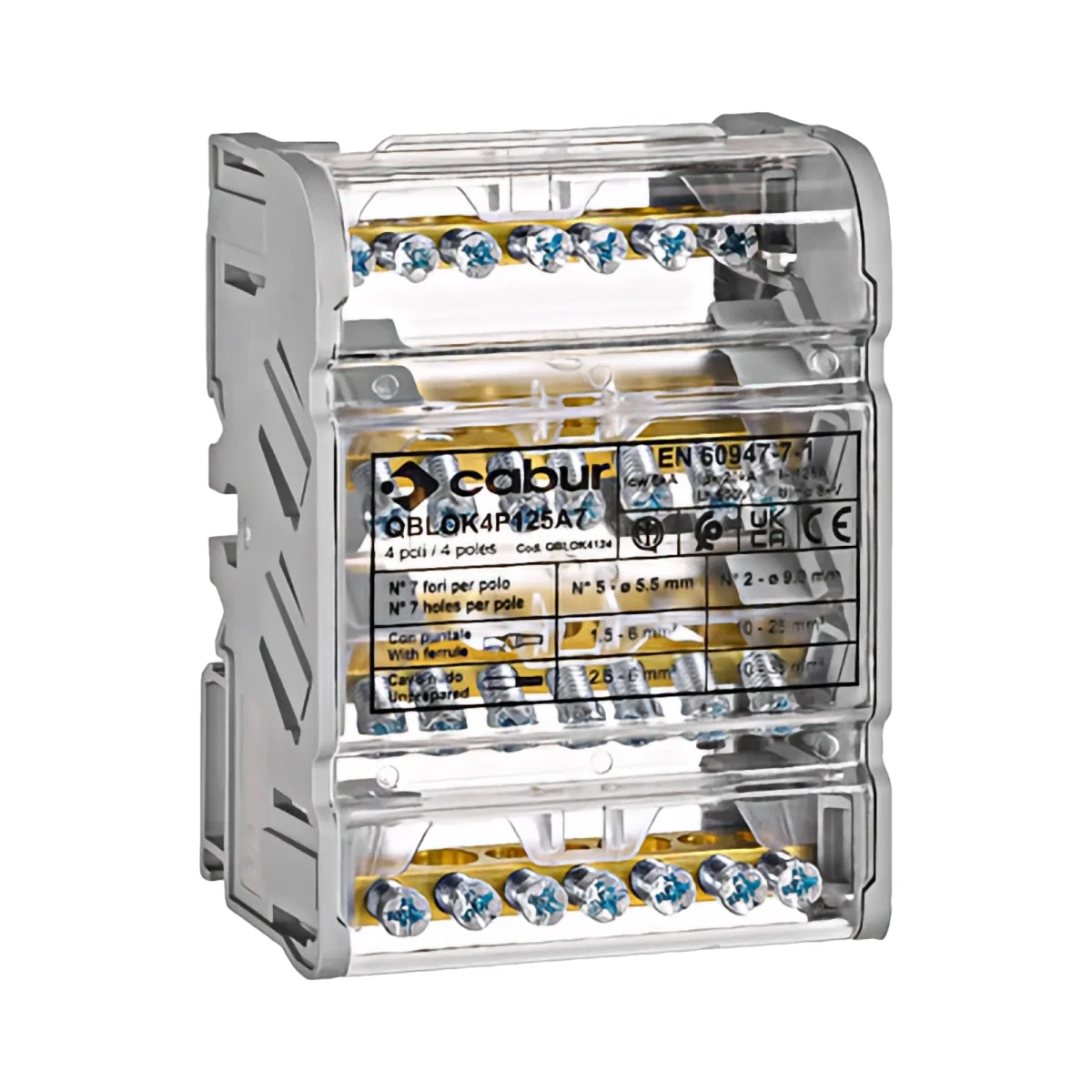 Tablouri electrice, disjunctoare si sigurante - DISTRIBUITOR 4 POLI 125 A, PER POL: 2X25 MM2 / 5X6MM2