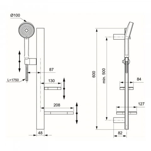 Kit de dus 600mm Idealrain Alu+ Negru Ideal Standard [1]