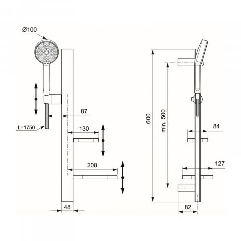Kit de dus 600mm Idealrain Alu+ Rose Ideal Standard [1]
