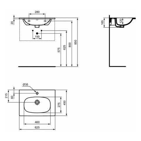 Lavoar 60 cm TESI pentru montaj pe mobilier negru mat Ideal Standard [6]
