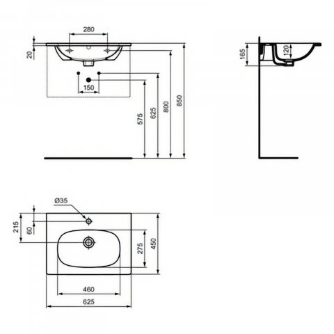 Lavoar 600 mm TESI pentru montaj pe mobilier alb Ideal Standard [4]