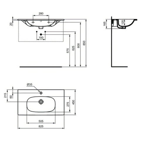 Lavoar 80 cm TESI pentru montaj pe mobilier alb Ideal Standard [5]