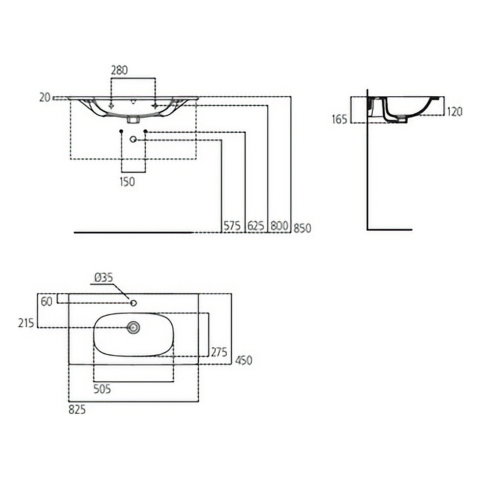 Lavoar 80 cm TESI pentru montaj pe mobilier alb mat Ideal Standard [4]