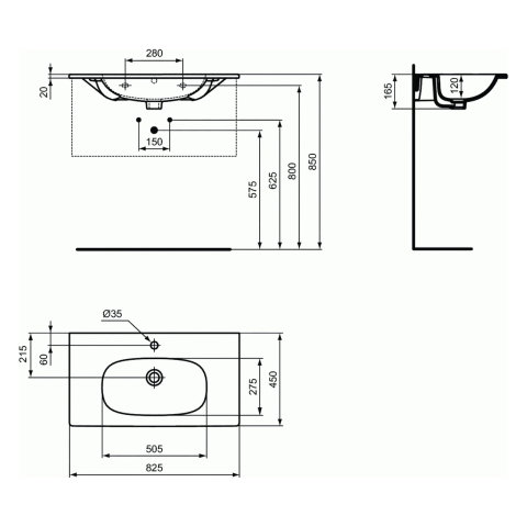 Lavoar 80 cm TESI pentru montaj pe mobilier negru mat Ideal Standard [5]