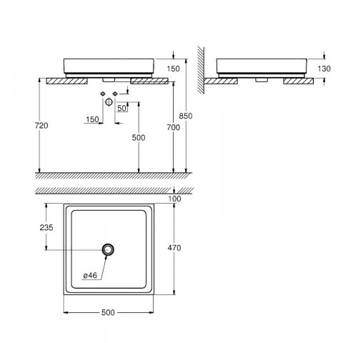 Lavoar Grohe Cube Ceramic, pe blat, 500 x 470, PureGuard, alb [1]