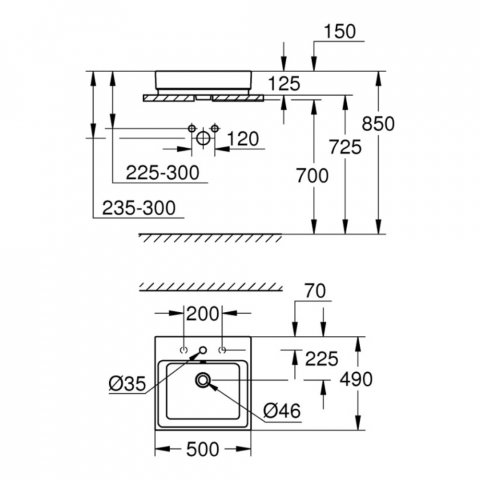 Lavoar Grohe Cube Ceramic, pe blat, preaplin, 500 x 490, PureGuard, alb [1]