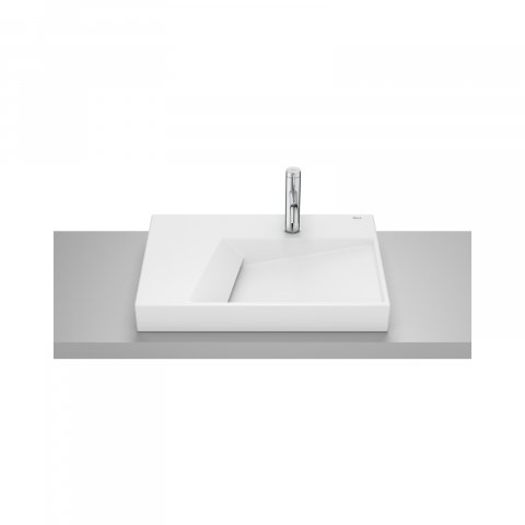 Baie - Lavoar pe blat din portelan cu orificiu pentru baterie Geometric Horizon 60 cm alb mat Roca