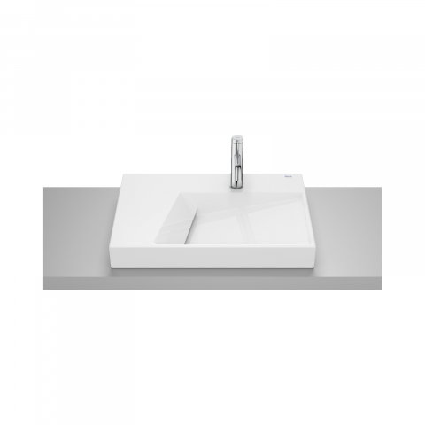 Baie - Lavoar pe blat din portelan cu orificiu pentru baterie Geometric Horizon 60 cm alb Roca
