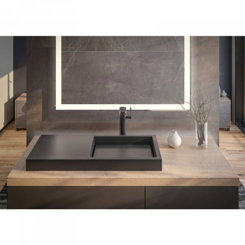 Lavoar pe blat din portelan cu orificiu pentru baterie Geometric Horizon 60 cm negru mat Roca [1]