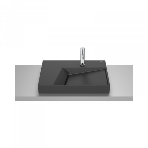 Baie - Lavoar pe blat din portelan cu orificiu pentru baterie Geometric Horizon 60 cm negru mat Roca