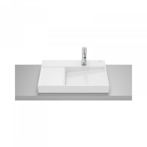 Baie - Lavoar pe blat din portelan cu orificiu pentru baterie View Horizon 60 cm alb Roca