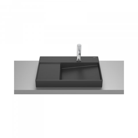 Baie - Lavoar pe blat din portelan cu orificiu pentru baterie View Horizon 60 cm negru mat Roca