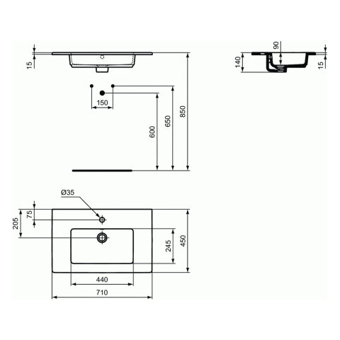 Lavoar TEMPO 71 cm incastrat Ideal Standard [2]
