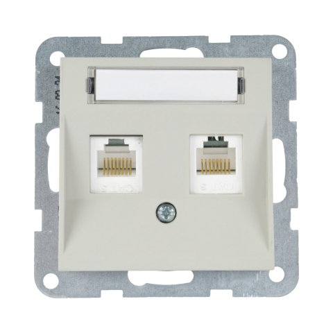 Prize - Mecanism priza 2xCAT5e cu eticheta Karre Plus 55 Soft Touch Sandstone