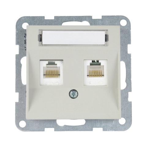 Prize - Mecanism priza 2xCAT6 cu eticheta Karre Plus 55 Soft Touch Sandstone