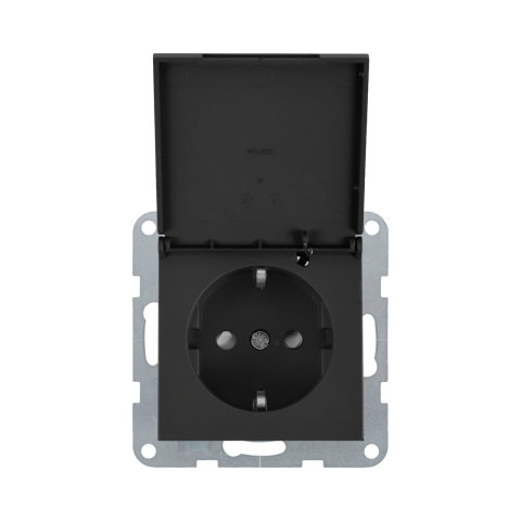 Prize - Mecanism priza Schuko cu capac, protectie pentru copii si sistem Quick Connect Karre Plus 55 Fumuriu