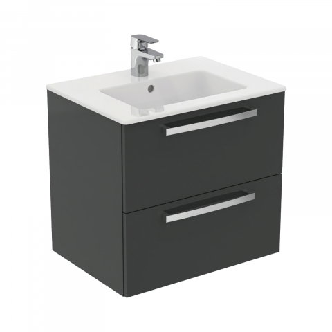 Mobilier simplu - Mobilier Tempo 60 cm suspendat 2 sertare gri lucios Ideal Standard