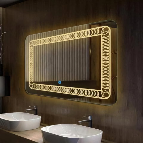 Oglina de baie Atlantis, iluminare led 3 culori, 120 x 60 cm, functie dezaburire, intrerupator touch si ceas Belform [1]