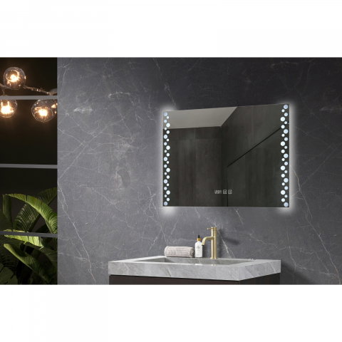 Oglina de baie Atlantis, iluminare led 3 culori, 60 x 80 cm, functie dezaburire, intrerupator touch si ceas Belform [4]
