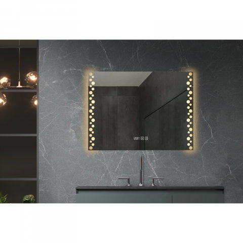 Oglina de baie Atlantis, iluminare led 3 culori, 60 x 80 cm, functie dezaburire, intrerupator touch si ceas Belform [2]
