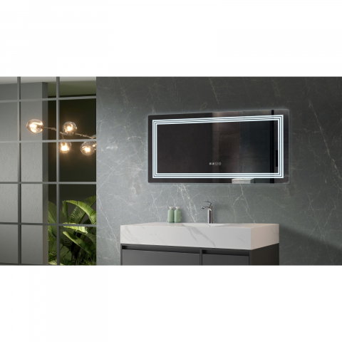 Oglina de baie Cronos, iluminare led 3 culori, 120 x 60 cm, functie dezaburire, intrerupator touch si ceas Belform [1]