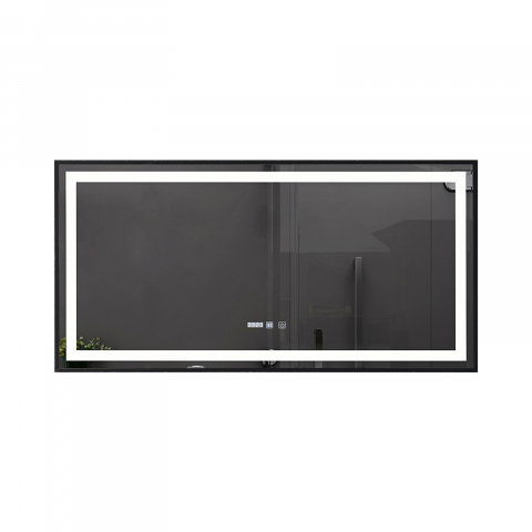 Oglinzi cu iluminare led si functii speciale - Oglinda de baie Infinty, iluminare led 3 culori, 120 x 60 cm, rama aluminiu neagra, functie dezaburire si ceas Belform