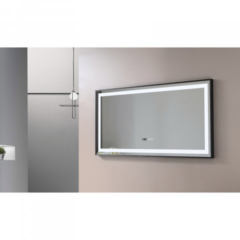 Oglinda de baie Infinty, iluminare led 3 culori, 120 x 60 cm, rama aluminiu neagra, functie dezaburire si ceas Belform [3]