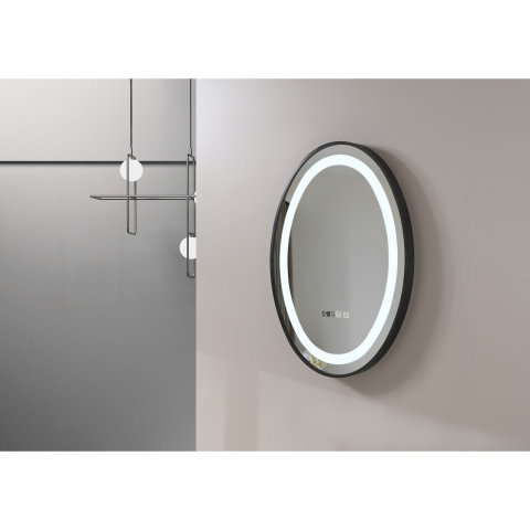 Oglinda de baie Infinty, iluminare led 3 culori, 50 x 70 cm, rama aluminiu neagra, functie dezaburire si ceas Belform [4]