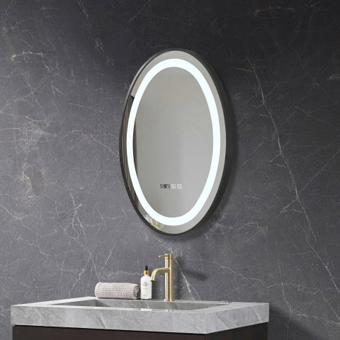 Oglinda de baie Infinty, iluminare led 3 culori, 50 x 70 cm, rama aluminiu neagra, functie dezaburire si ceas Belform [2]
