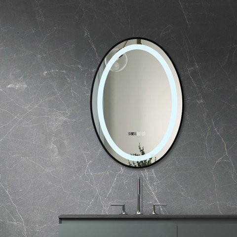 Oglinda de baie Infinty, iluminare led 3 culori, 50 x 70 cm, rama aluminiu neagra, functie dezaburire si ceas Belform [3]
