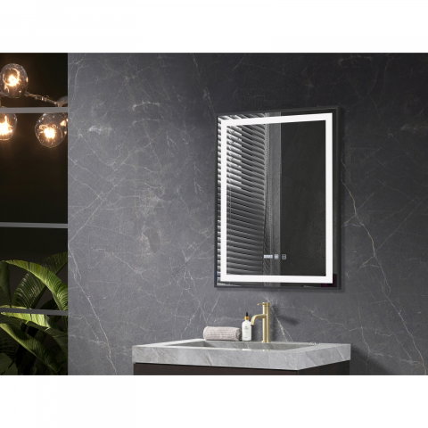 Oglinda de baie Infinty, iluminare led 3 culori, 60 x 80 cm, rama aluminiu neagra, functie dezaburire si ceas Belform [4]