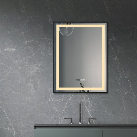 Oglinda de baie Infinty, iluminare led 3 culori, 60 x 80 cm, rama aluminiu neagra, functie dezaburire si ceas Belform [2]