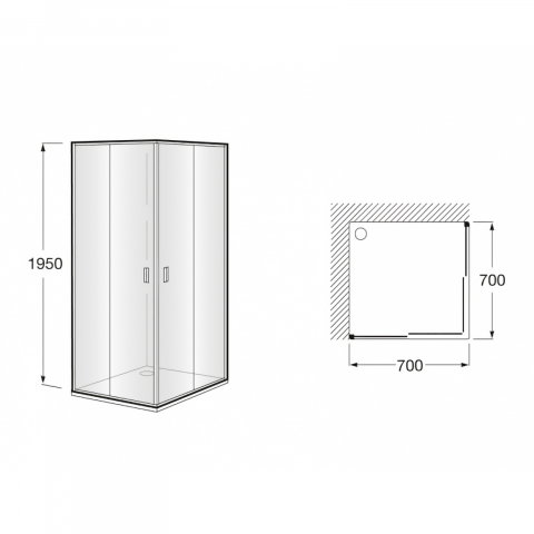 Panou de dus lateral cu 1 usa glisanta + 1 panou fix 700 x 1950 Victoria Roca [1]