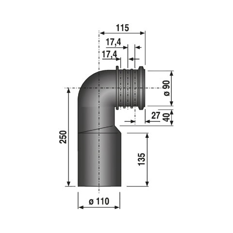 Racord WC rigid, cot la 90 grade, DN 90 / DN100 Sanit Roca [1]