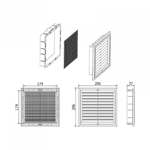 Rama aerisire cu plasa din plastic 200 x 200 mm [1]