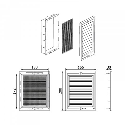 Rama aerisire din plastic 150 x 200 mm [1]