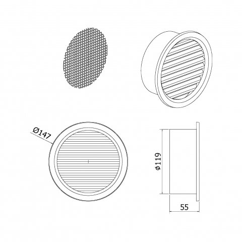 Rama aerisire rotunda cu plasa din plastic D120 mm [1]