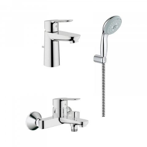Baie - Set baterii Bau Edge, cada, lavoar, si set de dus cu porter Tempesta 100 GROHE