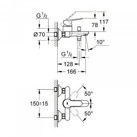 Set baterii Bau Edge cada MONO cu bara 600 MM, lavoar, cada si set dus Tempesta 100 GROHE [3]
