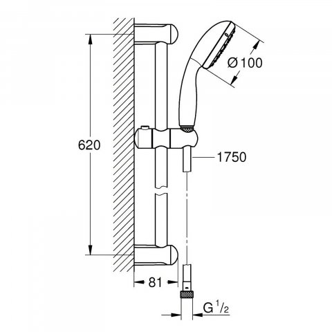 Set baterii Bau Edge cada MONO cu bara 600 MM, lavoar, cada si set dus Tempesta 100 GROHE [4]