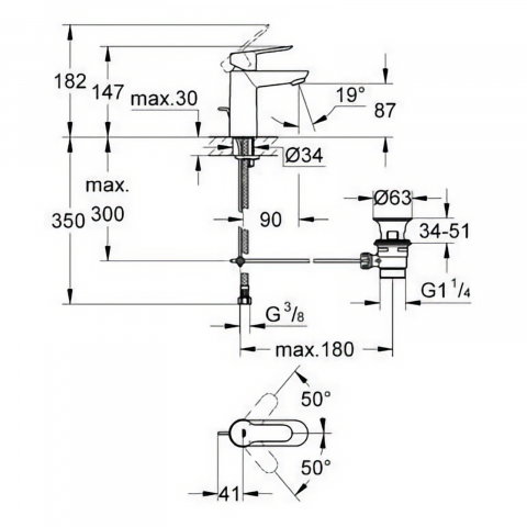 Set baterii Bau Edge cada MONO cu bara 600 MM, lavoar, cada si set dus Tempesta 100 GROHE [2]
