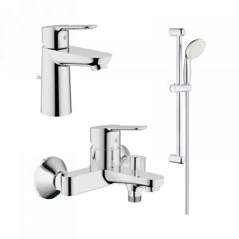 Baie - Set baterii Bau Edge cada MONO cu bara 600 MM, lavoar, cada si set dus Tempesta 100 GROHE