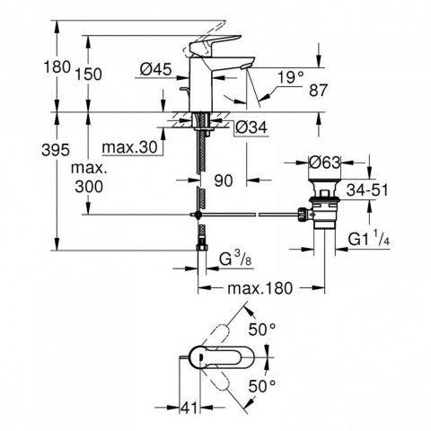 Set baterii Bau Edge New dus MONO cu bara 600 MM, lavoar, dus si set de dus Tempesta 100 Grohe [2]