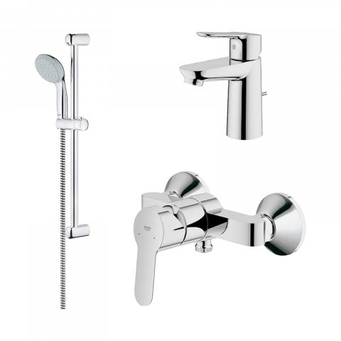 Baie - Set baterii Bau Edge New dus MONO cu bara 600 MM, lavoar, dus si set de dus Tempesta 100 Grohe