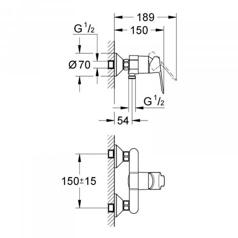 Set baterii Bau Edge New dus MONO cu bara 600 MM, lavoar, dus si set de dus Tempesta 100 Grohe [1]